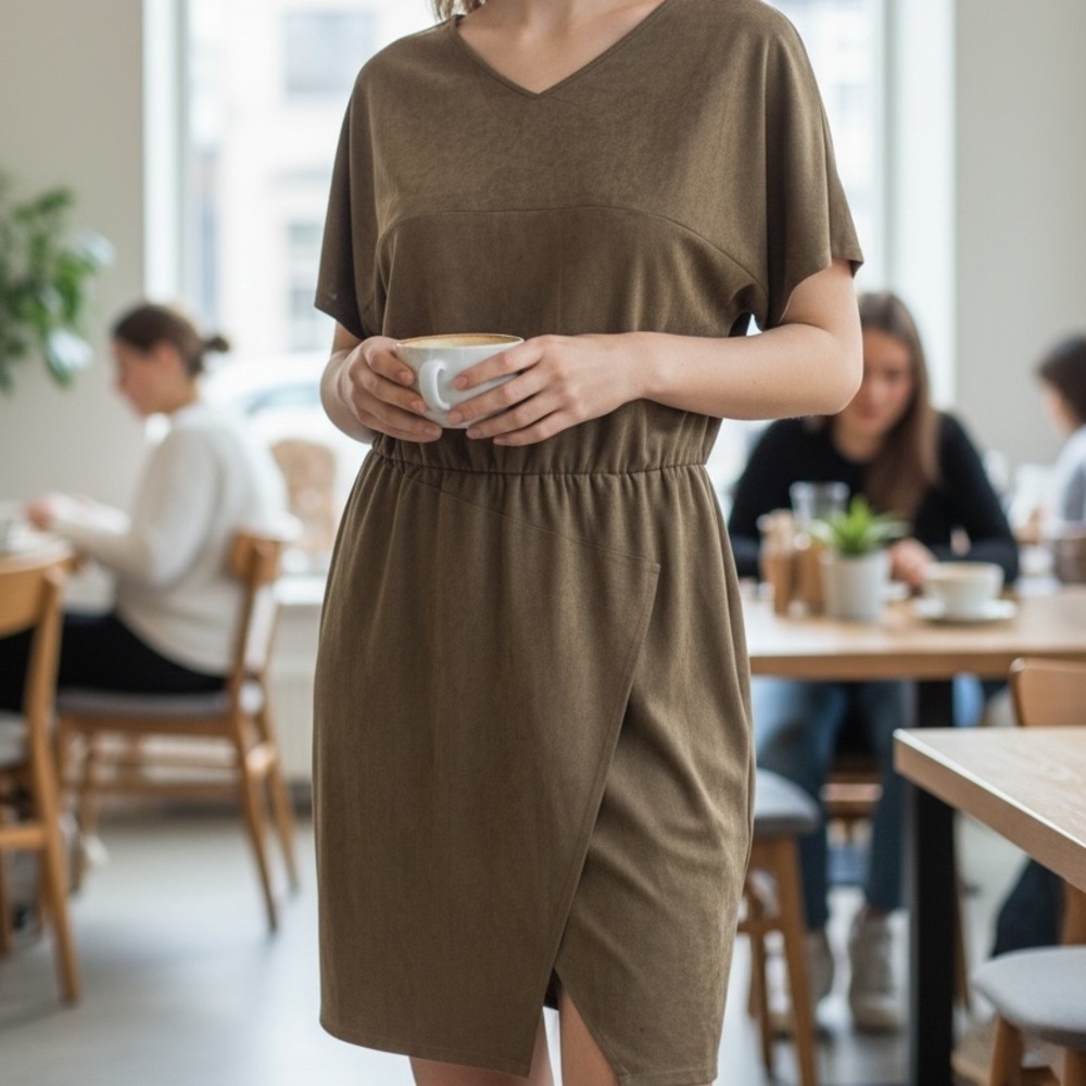 SHADES OF GREY BY MICAH COHEN Beige /green two tone Mini suave Dress Large
